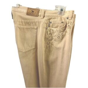 Y2K LAUREN Jeans Co Sand Battenburg Lace Trim Pants Wide Leg Jeans 10 Romance